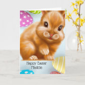 ブラウンお洒落イースターバニー カード (黄色い花)