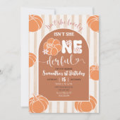 ブラウンお洒落ストライプパンプキンオンダーフル誕生日 招待状 (正面)