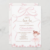 ブラウンお洒落ヘアバレリーナツートゥートゥスバースデー 招待状 (正面/裏面)