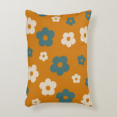 ブラウンお洒落&ブルーフローラレトロ、明るい アクセントクッション (正面(垂直))