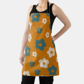 ブラウンお洒落&ブルーフローラレトロ、明るい エプロン (インサイチュ)