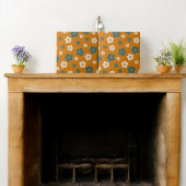 ブラウンお洒落&ブルーフローラレトロ、明るい タイル