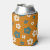 ブラウンお洒落&ブルーフローラレトロ、明るい 缶クーラー (缶正面)
