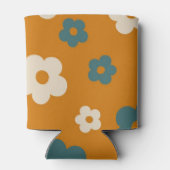 ブラウンお洒落&ブルーフローラレトロ、明るい 缶クーラー (裏面)