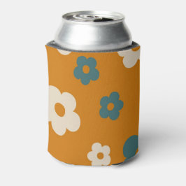 ブラウンお洒落&ブルーフローラレトロ、明るい 缶クーラー