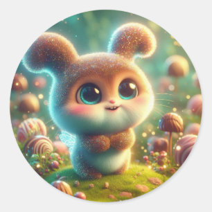 ブラウンかわいいバニー ラウンドシール