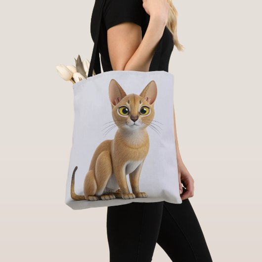 ブラウンかわいらしアビシニアン猫座り トートバッグ (クローズアップ)