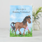 ブラウンかわいらしウマと蝶誕生日 招待状 (スタンド正面)