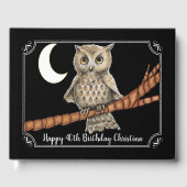 ブラウンかわいらしフクロウブルーネックレスムーンホワイトフレーム ゲストブック (正面)