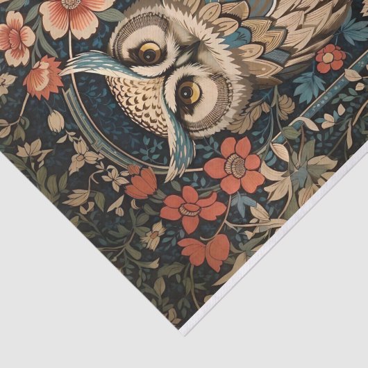 ブラウンかわいらしフクロウ・ウィリアム・モリスインスパイアフローラ 薄葉紙 (詳細)