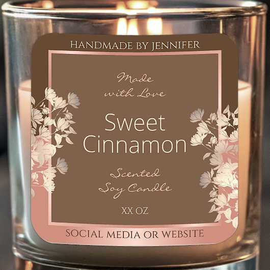 ブラウンかわいらしフローラ製品ラベルバラ金ゴールドフレーム スクエアシール