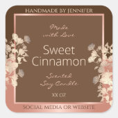 ブラウンかわいらしフローラ製品ラベルバラ金ゴールドフレーム スクエアシール (正面)