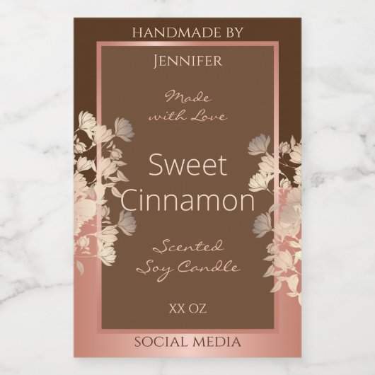 ブラウンかわいらしフローラ製品ラベルバラ金ゴールドフレーム フードラベル (シングルラベル)