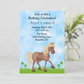 ブラウンかわいらしホースガールズ誕生日招待状 招待状 (スタンド正面)