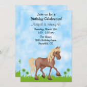 ブラウンかわいらしホースガールズ誕生日招待状 招待状 (正面/裏面)