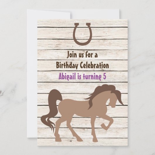 ブラウンかわいらしホース&バーンウッドガールズ誕生日 招待状 (正面)