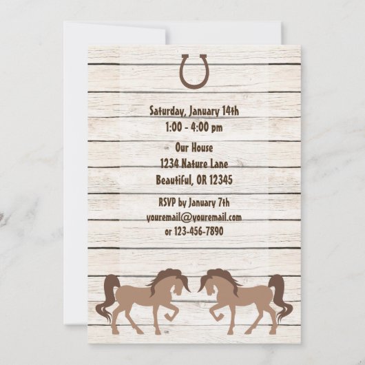 ブラウンかわいらしホース&バーンウッドガールズ誕生日 招待状 (裏面)