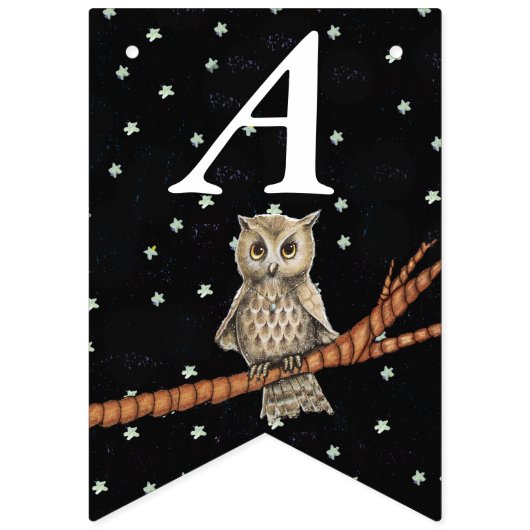 ブラウンかわいらし誕生日フクロウオンブランチネックレススターズ バンティングフラッグ (第2の旗)