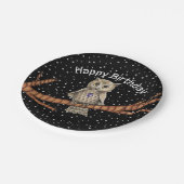 ブラウンかわいらし誕生日フクロウ結晶ネックレスブラック ペーパープレート (アングル)