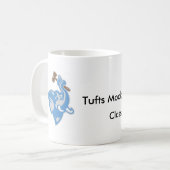 ブラウンが付いているマグおよび青いロゴおよび文字 コーヒーマグカップ (正面左)