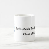 ブラウンが付いているマグおよび青いロゴおよび文字 コーヒーマグカップ (中央)