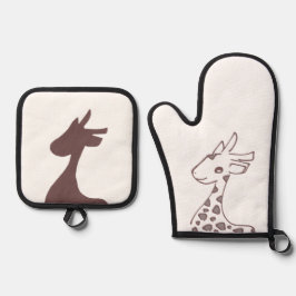 ブラウンきりんイラスト 鍋つかみ&鍋敷きセット