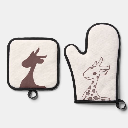 ブラウンきりんイラスト 鍋つかみ&鍋敷きセット (正面)