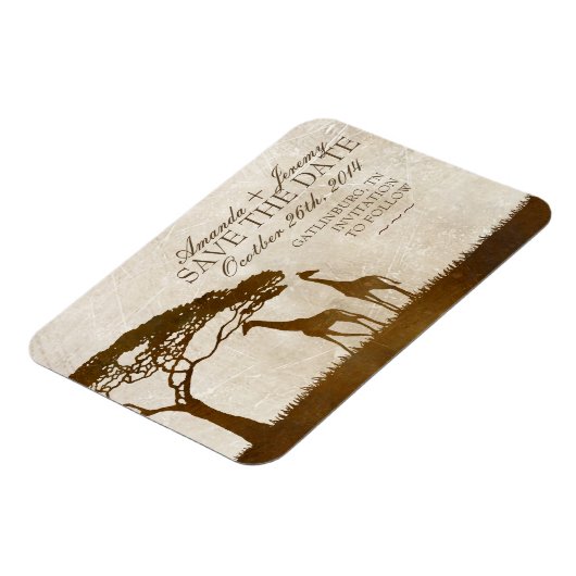 ブラウンとアイボリーのアフリカのキリンは日付を保存 マグネット (左側)