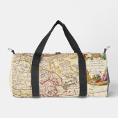 ブラウンとアイボリーのヴィンツェの世界地図 ダッフルバッグ (正面)