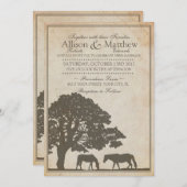 ブラウンとアイボリーヴィンテージホースファーム結婚ズ 招待状 (正面/裏面)