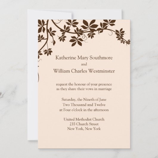 ブラウンとアイボリー結婚式招待状 招待状 (正面)