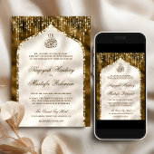 ブラウンとアイボリー金ゴールドグリッターアーチムスリム結婚ズ 招待状