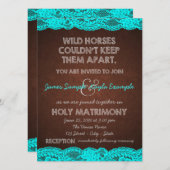 ブラウンとアンティークティール(緑がかった色)ブルーレース結婚ズ 招待状 (正面/裏面)