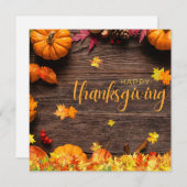 ブラウンとオレンジのエレガント幸せな感謝祭 シーズンカード (正面/裏面)