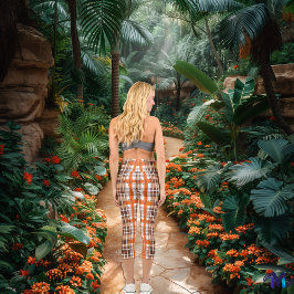 ブラウンとオレンジの伝統的なスコットランドのプレイド カプリレギンス