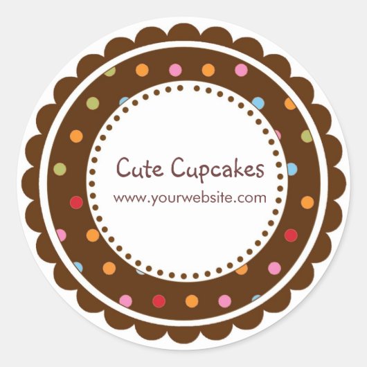 ブラウンとカラフル水玉模様 ラウンドシール (正面)