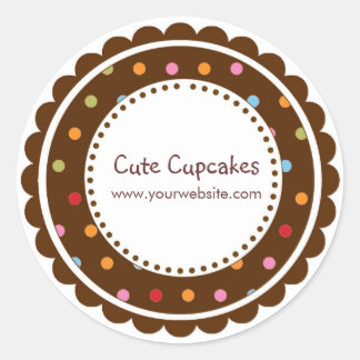 ブラウンとカラフル水玉模様 ラウンドシール