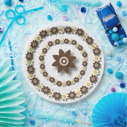 ブラウンとクリームのフローラ ペーパープレート (パーティー)