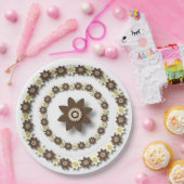 ブラウンとクリームのフローラ ペーパープレート (パーティー)