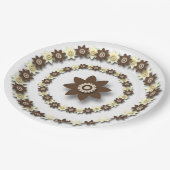 ブラウンとクリームのフローラ ペーパープレート (アングル)