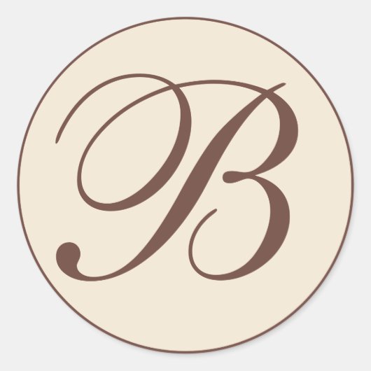 ブラウンとクリームのモノグラムの封筒用シール ラウンドシール (正面)