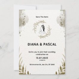 ブラウンとクリームの水カラー結婚式招待状 招待状