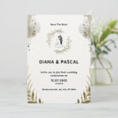 ブラウンとクリームの水カラー結婚式招待状 招待状 (スタンド正面)