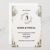 ブラウンとクリームの水カラー結婚式招待状 招待状 (正面/裏面)