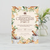 ブラウンとクリームの水彩画クリスマスパーティー 招待状 (スタンド正面)