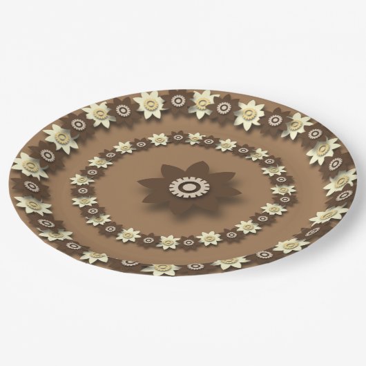 ブラウンとクリームフローラ紙プレート ペーパープレート (アングル)