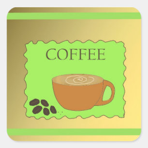 ブラウンとグリーンのコーヒーサイン スクエアシール