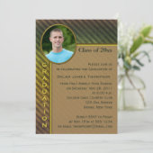 ブラウンとグリーンストライプの写真卒業招待状 招待状 (スタンド正面)
