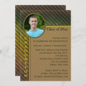ブラウンとグリーンストライプの写真卒業招待状 招待状 (正面/裏面)