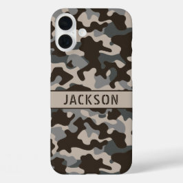 ブラウンとグレー カモフラージュ オリジナル iPhone 16 PLUSケース